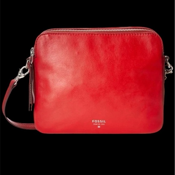 Fossil Sydney Two tone Red double zipper Crossbody Bag - Picture 1 of 13